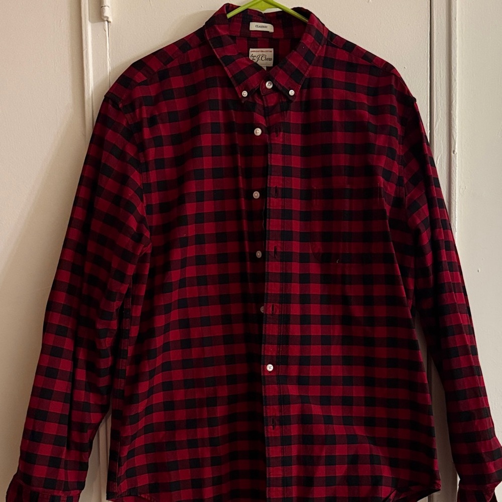 J crew Red and Black Plaid Button Down Shirt